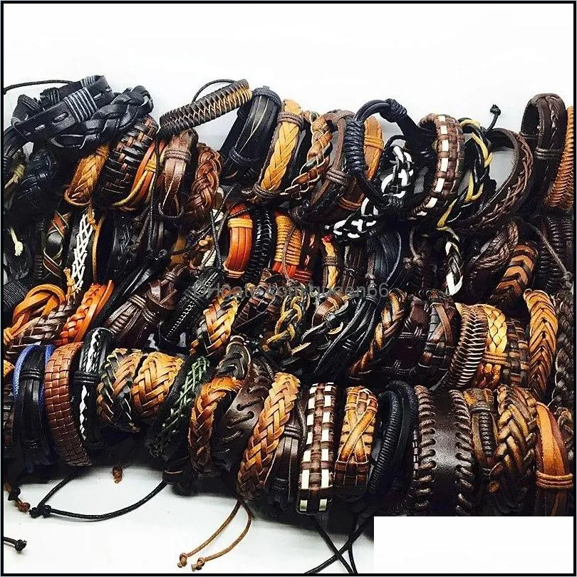 mix styles handmade braided leather charm bracelets for women men vintage wristband wrap bangle fashion party jewelry in bulk