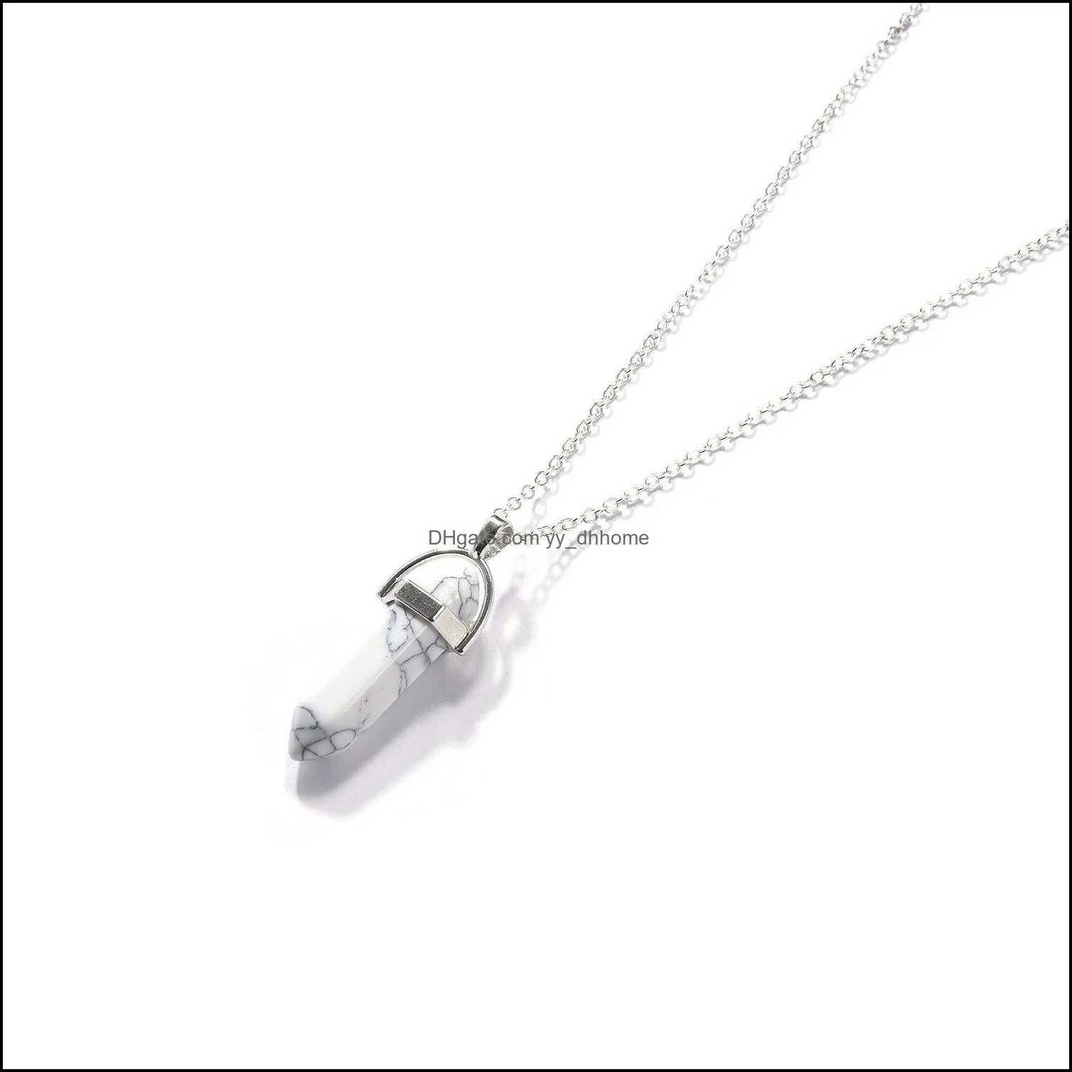 hexagonal prism bullet pendant necklace natural stone opal turquoises quartz healing reiki pendulum necklace for women jewelry