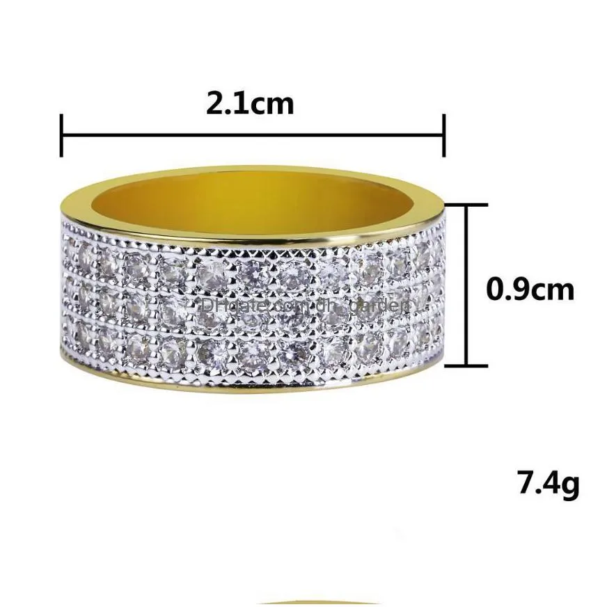 hiphop half gold plated round ring with zircon inlay zircon plated genuine gold trend mens ring link band mens hip hop jewellery