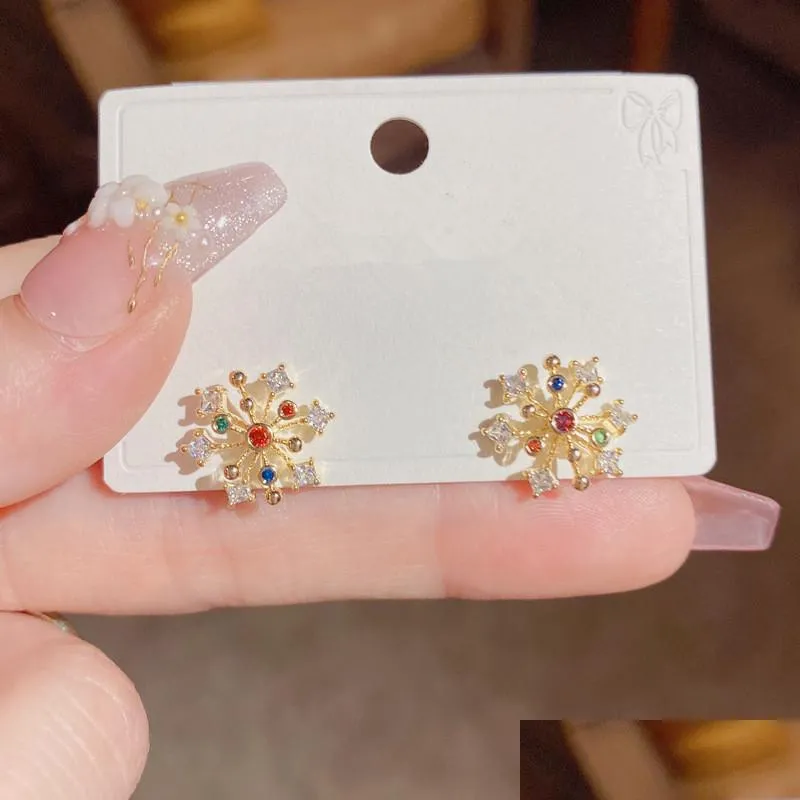 dangle chandelier colorful zircon snowflake stud earrings korean style bijoux jewelry