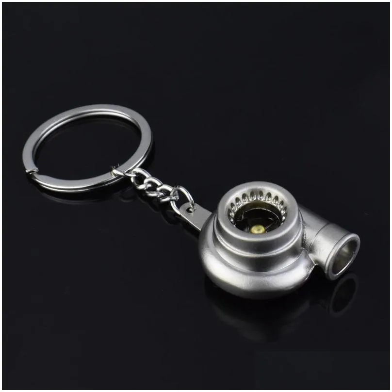 ups metal turbo keychain sleeve bearing spinning auto part model turbine turbocharger key chain ring 7 colors