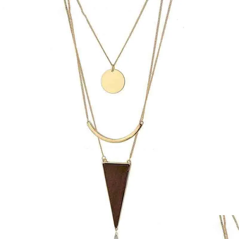 boho arrivals triangle wooden pendant layers necklaces femme vintage accessories statement necklaces