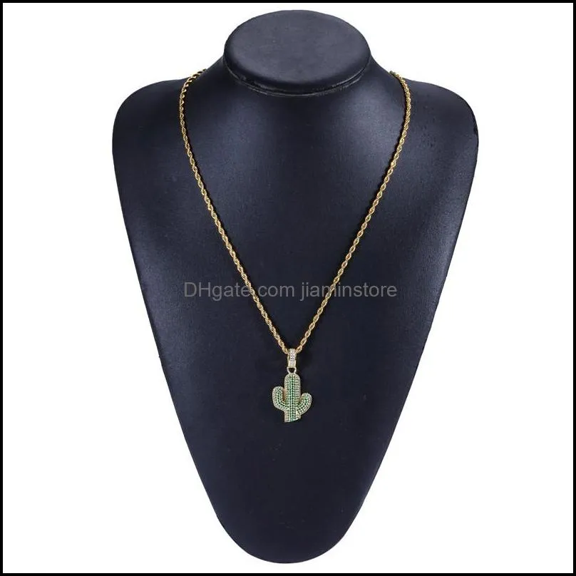 green crystal cactus pendant necklace for women men gold clavicle chain female party jewelry gift