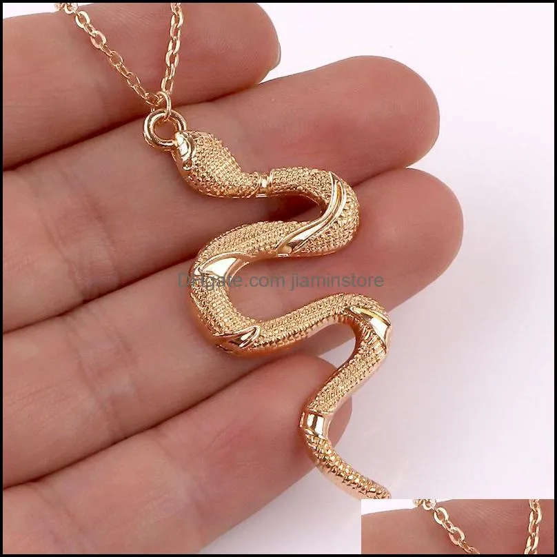 casual punk snake pendant necklaces golden silver color men women neck jewelry statement necklace
