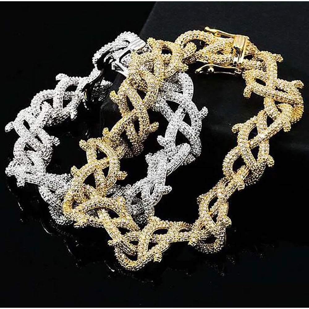 luxury mens hip hop gold silver color 15mm diamond spike braclet infinity link braclets bangle micro pave cubic zircon 7inch 8inch