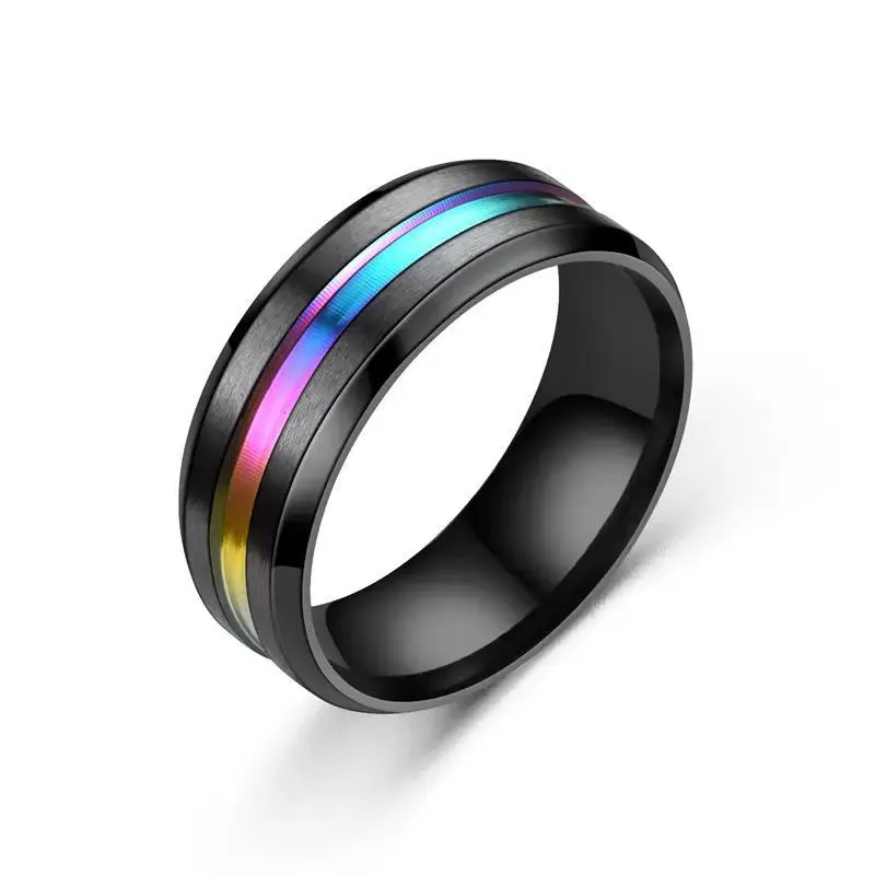 fashion 8mm mens stainless steel ring blue red colorful groove beveled edge wedding engagement rings mens anniversary jewelry