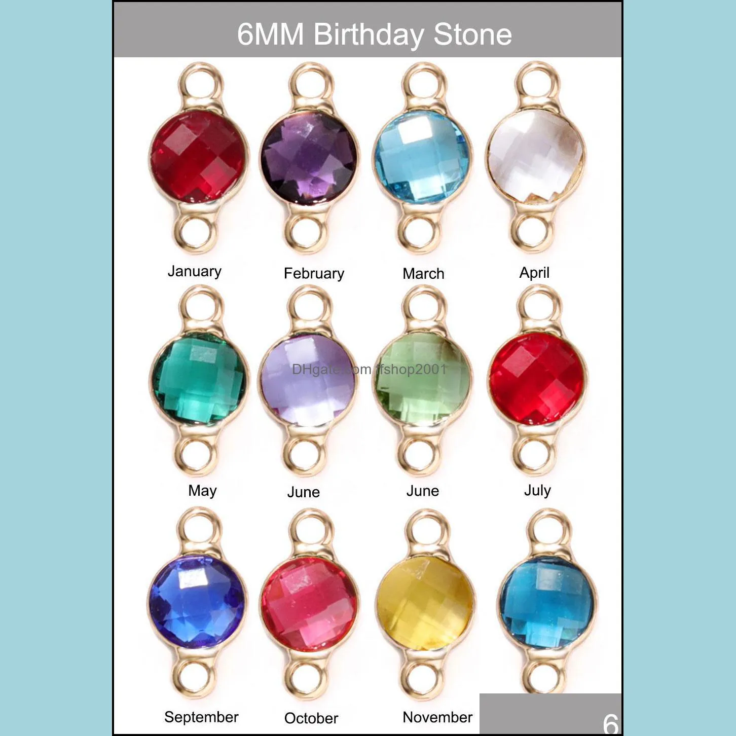 wholesale fashion 6mm birthstone crystal glass pendant charms for bracelet bangle earrings gold edge 12 months colorful diy jewelry charm