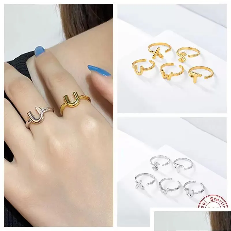 cluster rings aide 925 sterling silver minimalist adjustable opening initials name alphabet female finger party anillos jewelrycluster