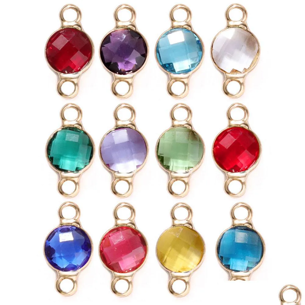 wholesale fashion 6mm birthstone crystal glass pendant charms for bracelet bangle earrings gold edge 12 months colorful diy jewelry charm