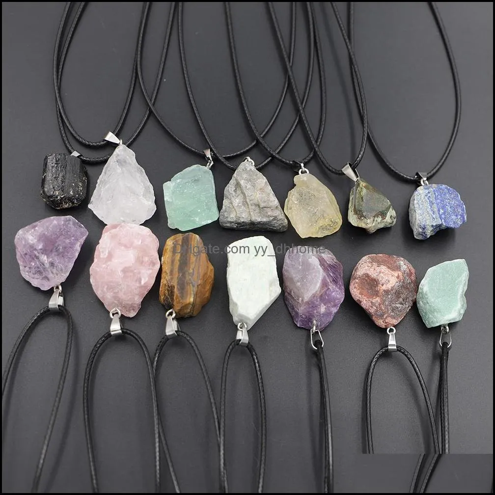 natural crystal rough stone irregular raw ore pendant energy healing gemstone amazonite amethyst necklace charms women jewelry