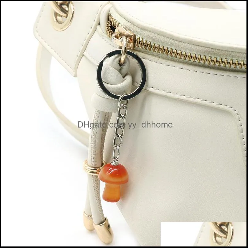 natural stone key chain ring mushroom pendant cute mini statue charms keychain pendant lovely keyring for car bag ornament