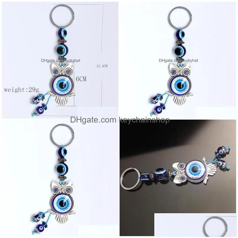 key rings fashion jewelry turkish symbol evil eye ring handmade vintage owl keychain drop delivery dhcn8