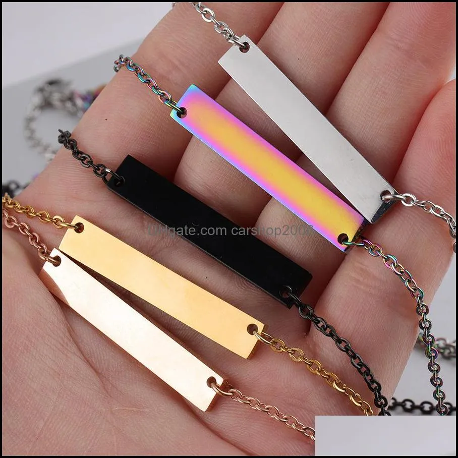  blank bar pendant necklace for women men stainless steel necklace gold rose gold silver blank bar charm pendant jewelry for buyer own engraving