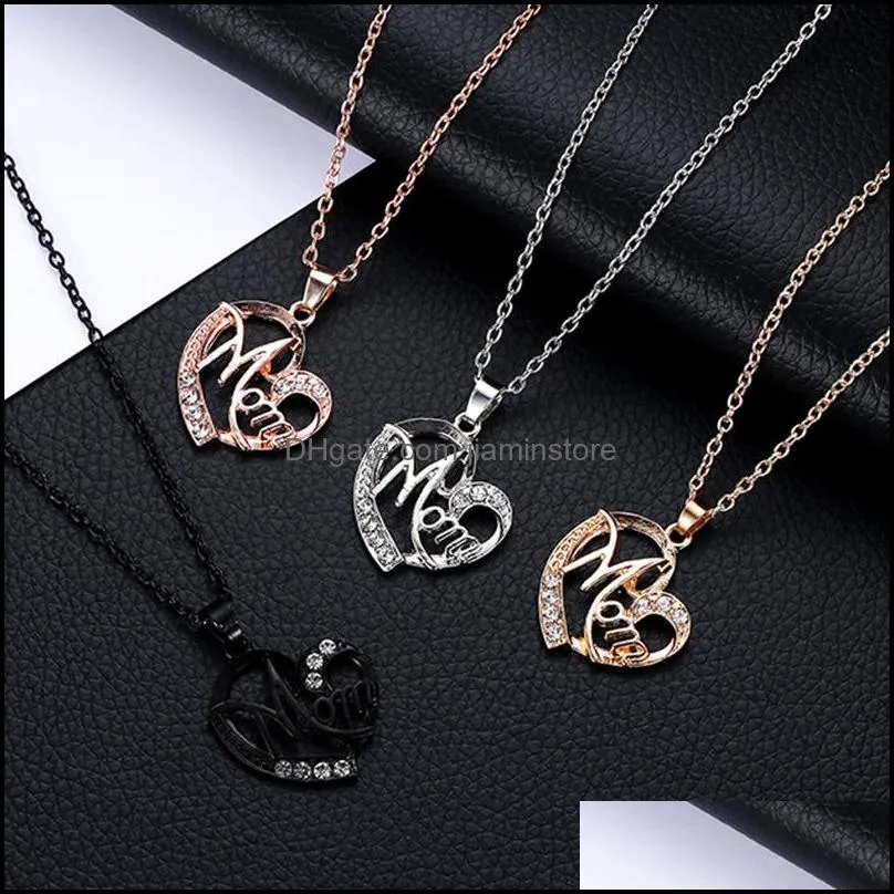 fashion letter mom heart shape inlaid crystal pendant necklace mothers day gift jewelry