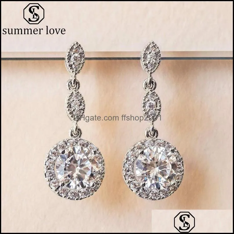 trendy cubic zircon hoop earrings circle drop dangle statement earrings 925 sterling silver needle for women wedding jewelry giftz