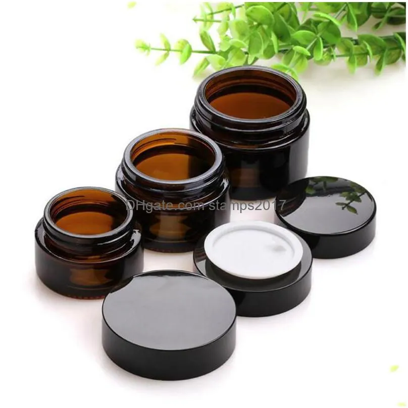 5g 10g 15g 20g 30g 50g amber glass cream bottle jars cosmetic sample container refillable pot with inner liners and black lids