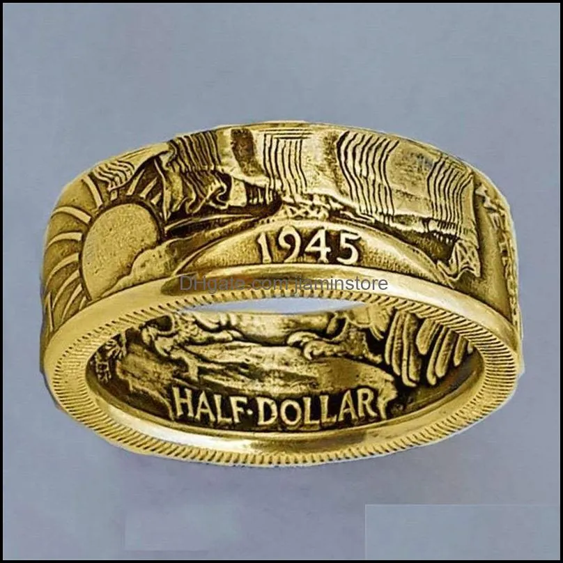 antique coins men rings commemorative gift for boyfriend handmade vintage party male ring jewelry gift