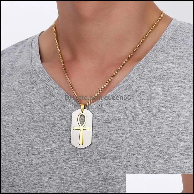 removable ankh necklace pendant steel life cross egyptian men jewelry goldcolor the key of the nile
