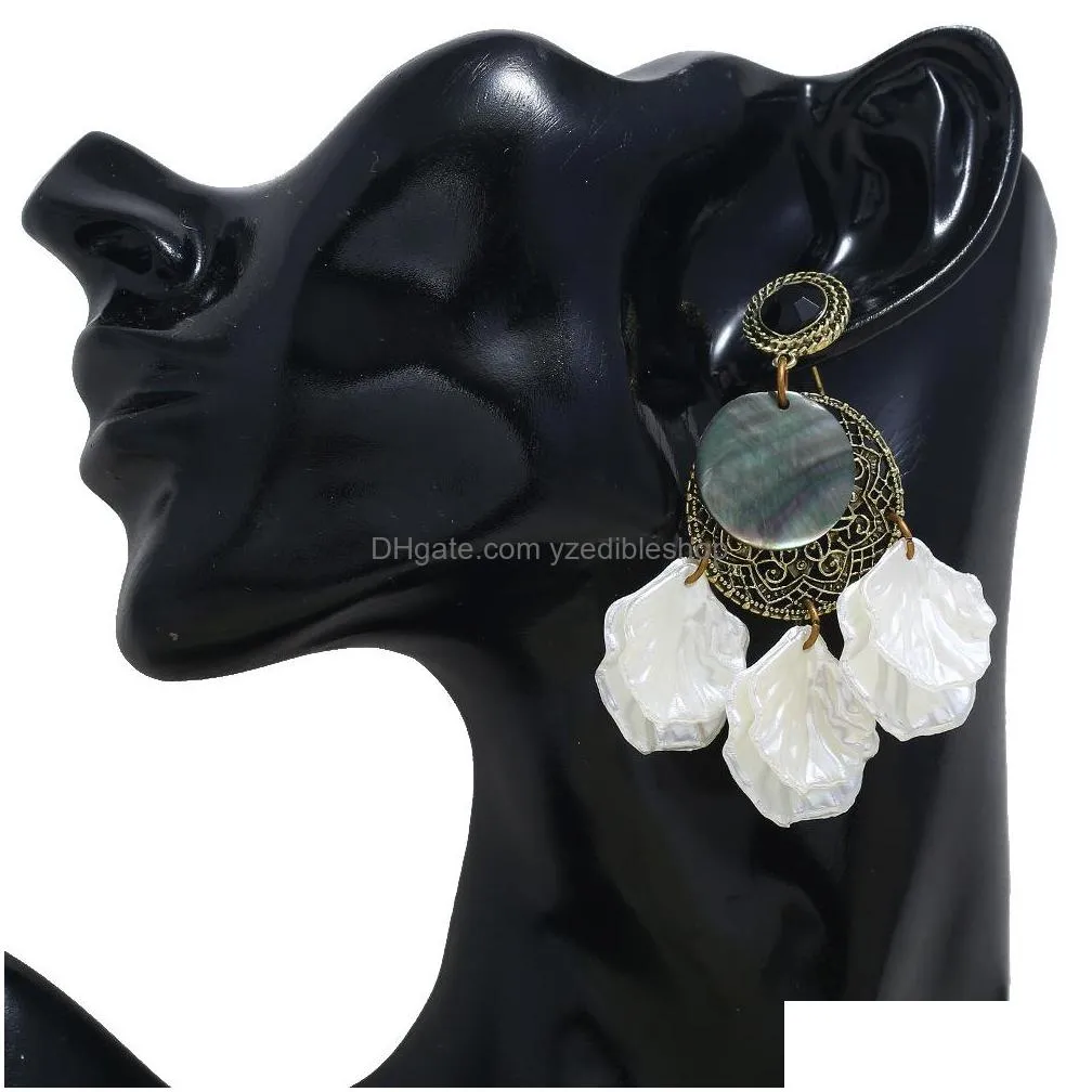 fashion jewelry shell flower petal tassel earrings hollowed flower dangle stud earrings