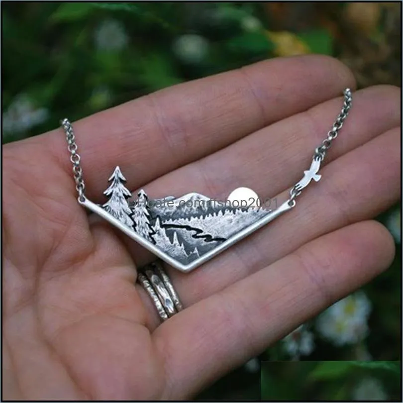 3d mountain range river valley sunset pendant necklace mountains jewelry gift for nature adventure outdoor lovers