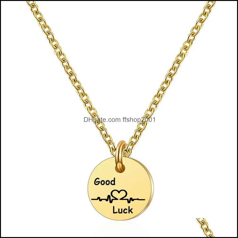 fashion stainless steel necklace for women gold clavicle chain creative round dog tag pendant necklace good luck jewelry