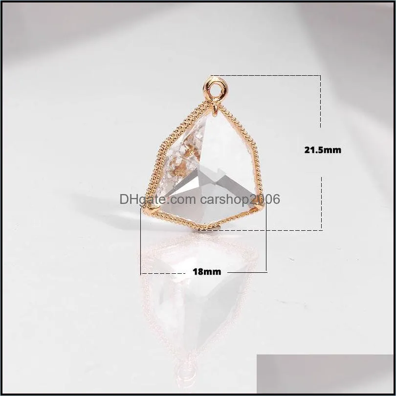 2019 arrival colorful crystal glass pendant for necklace bracelet fashion geometric transparent copper charm for diy jewelry