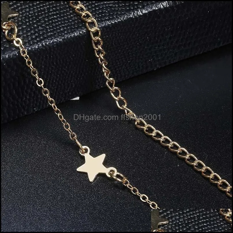 high quality double layer star pendant anklets for women summer beach anklet leg bracelet gold chain foot jewelry valentines day