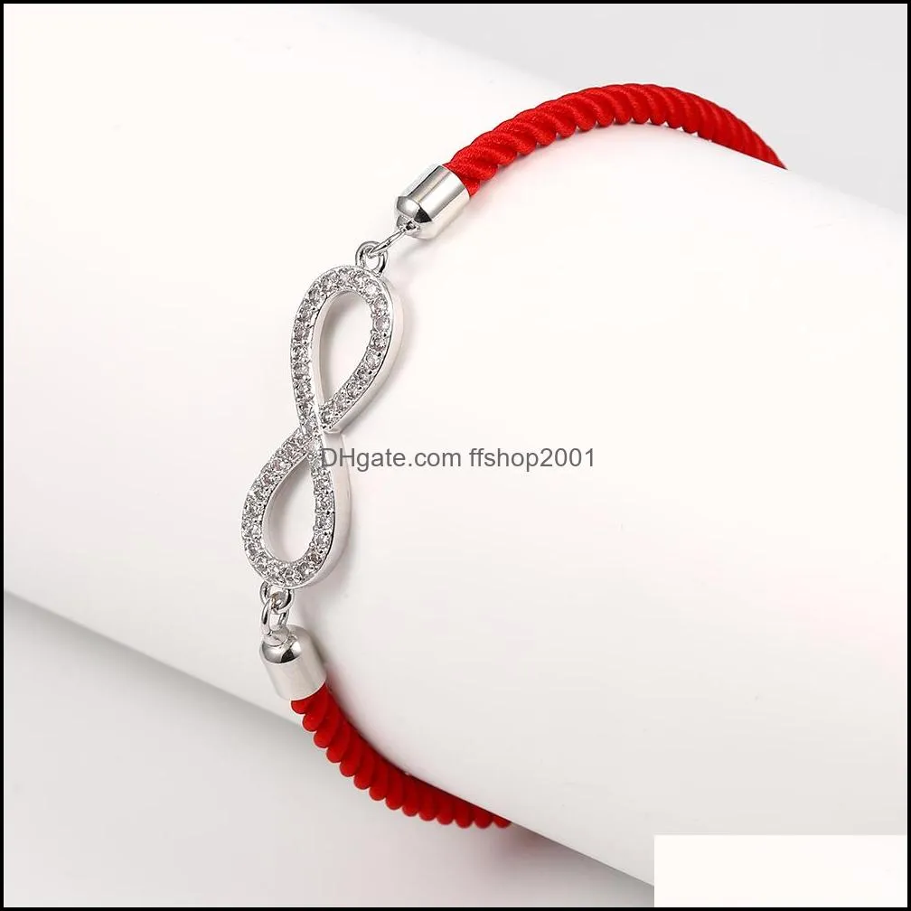 fashion copper inlaid zircon bracelet cross eight character charm adjust length bracelets 7 colour braided rope gift jewerly for