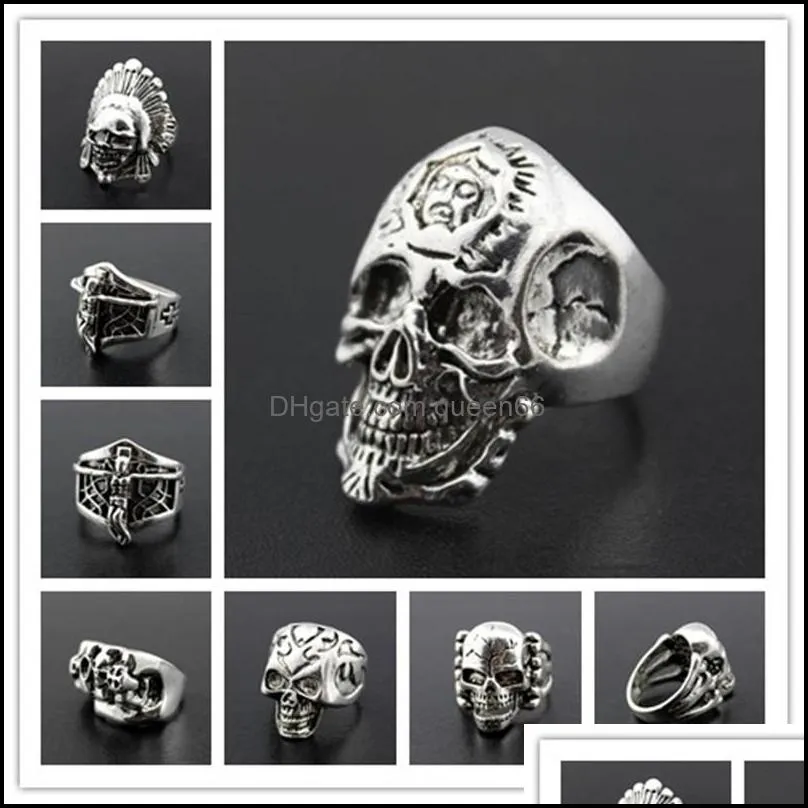  gothic skull carved biker rings mens antisilver retro punk rings for men s fashion jewelry in bulk