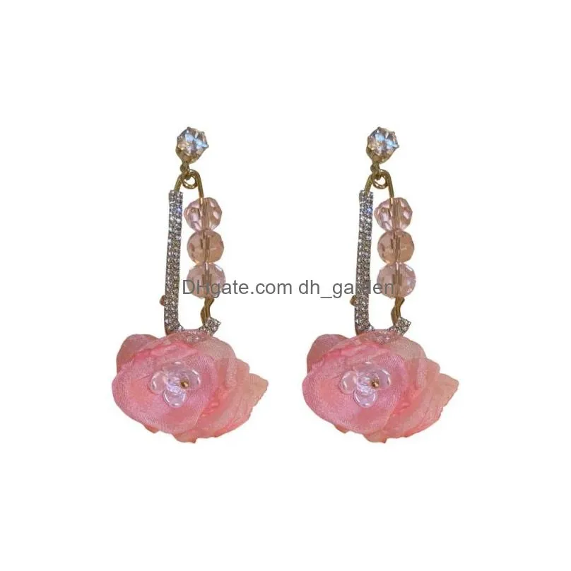 dangle chandelier rose long drop earrings for women chain rhinestone flower hanging dangle earrings vintage jewelry