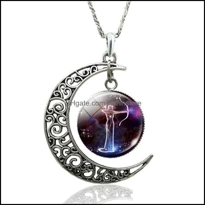 classic 12 constellation necklaces glass moon pendant clavicle chain necklace birthday gifts for women