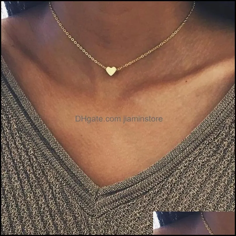 fashion minimalist smooth heart shaped pendant necklaces gold silver color cute charm necklace for women