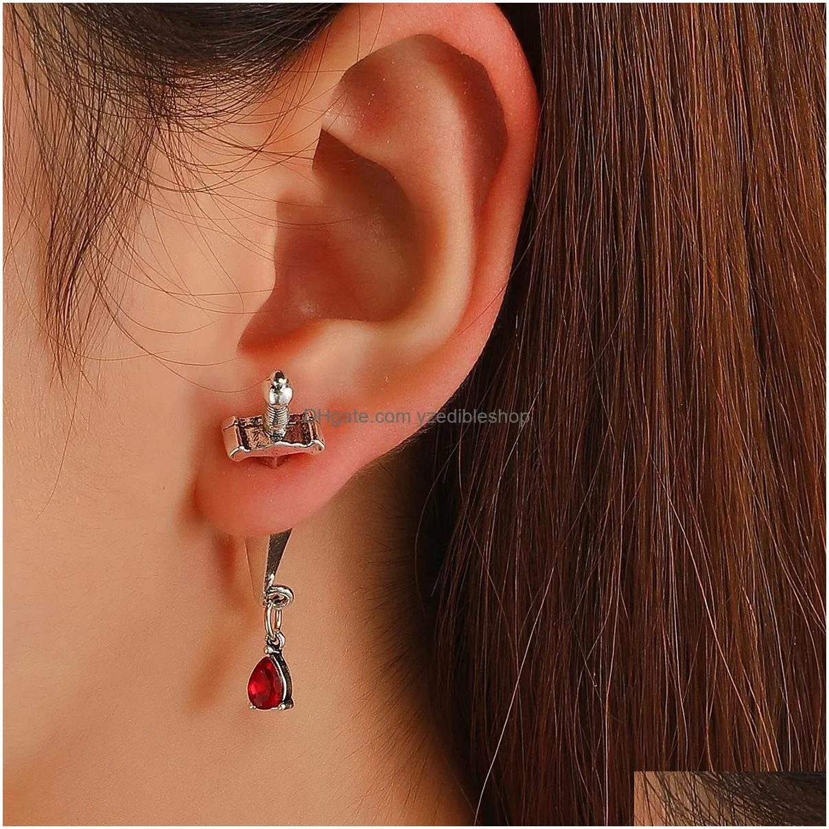 europe fashion jewelry short sword stud earring gothic red drop blood cross earrings