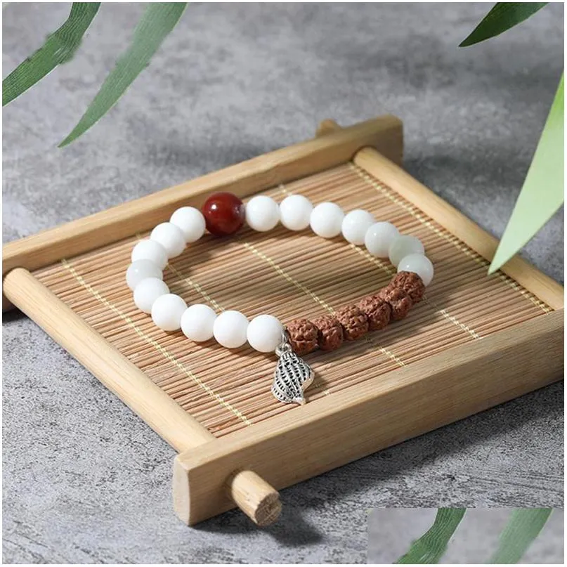 white clammens and womens elastic rope bracelet charm fashion energy bangle shell pendant semiprecious jewelry