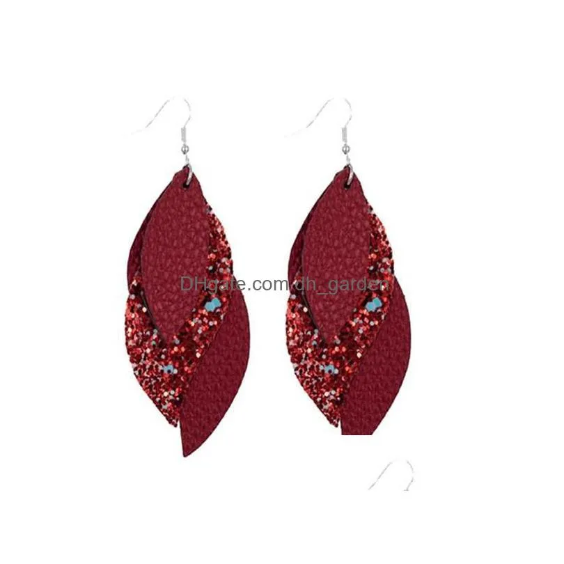  fashion jewelry sequins multi layer pu leather earrings faux leather dangle earrings