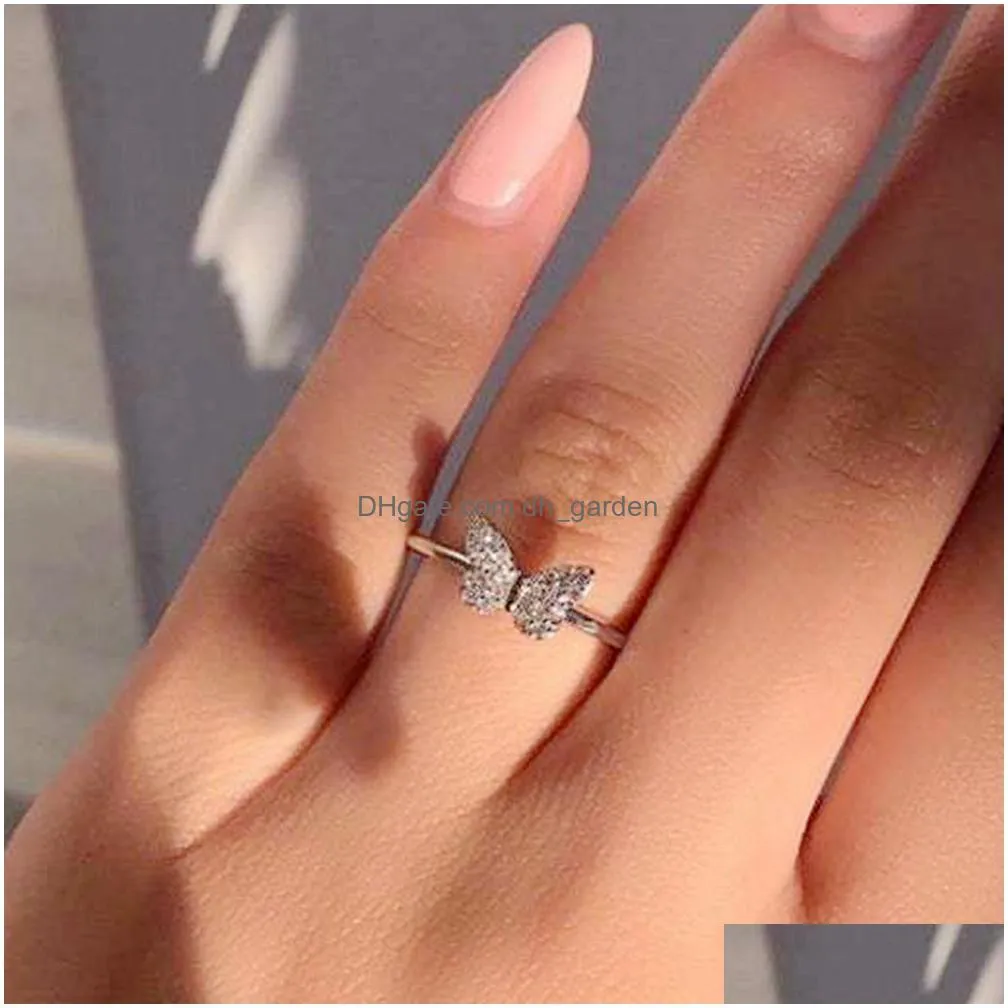 10pcs fashion simple butterfly rings for european and american women fashion party jewelry gift size 610