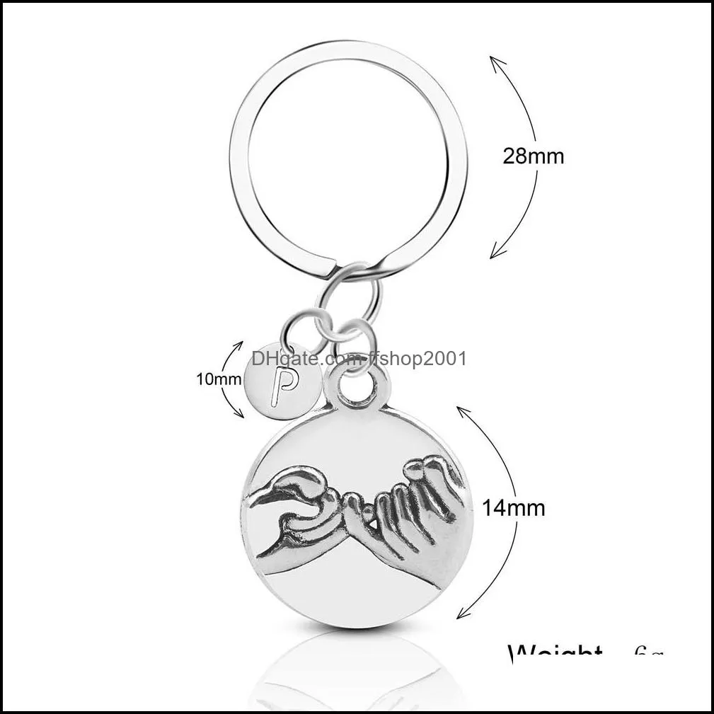  arrival father son hand 26 initial letter pendant key chain for your father vintage silver round charm key holder jewelry