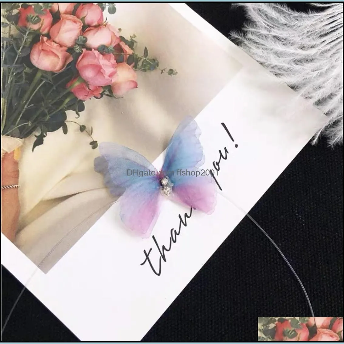  fashion colorful 3d double tulle butterfly chokers necklace for women crystal invisible fish line silk necklaces silver chain gift