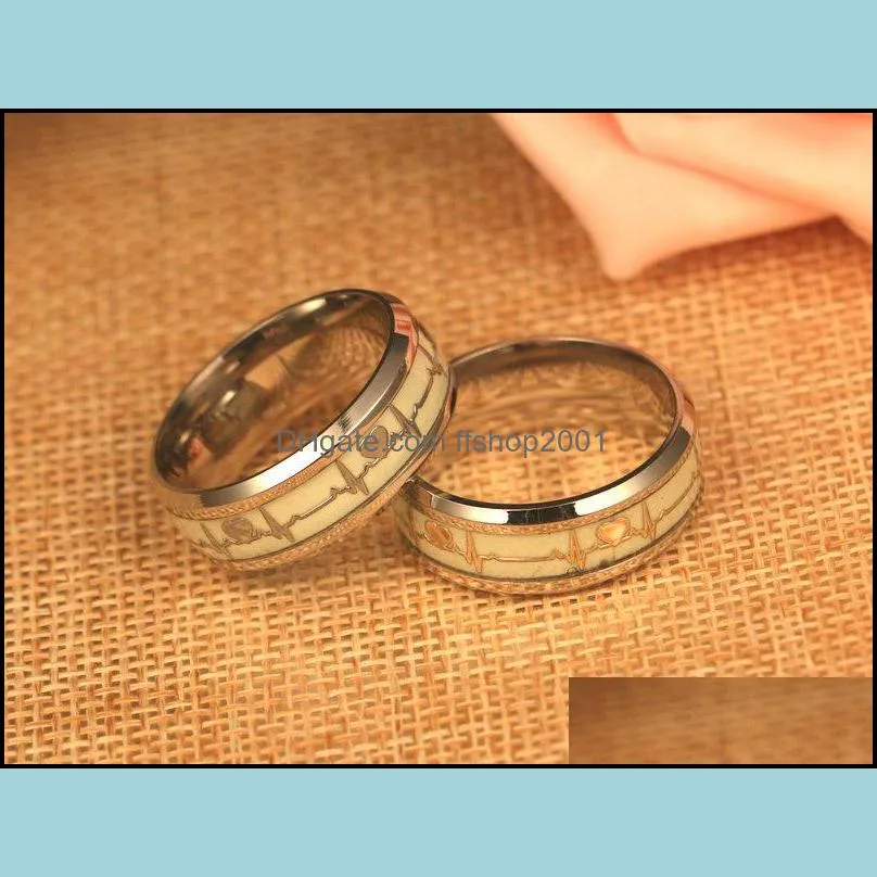  arrival luminous titanium steel heartbeat wedding rings for women men ecg couple rings fashion jewelry gift 2019