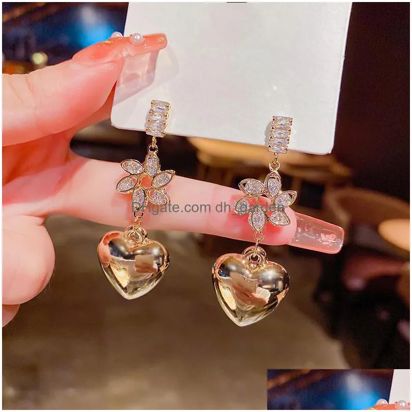 dangle chandelier goldcolor fashion zircon metallic heart long drop earrings for women personality statement jewelry pendientes