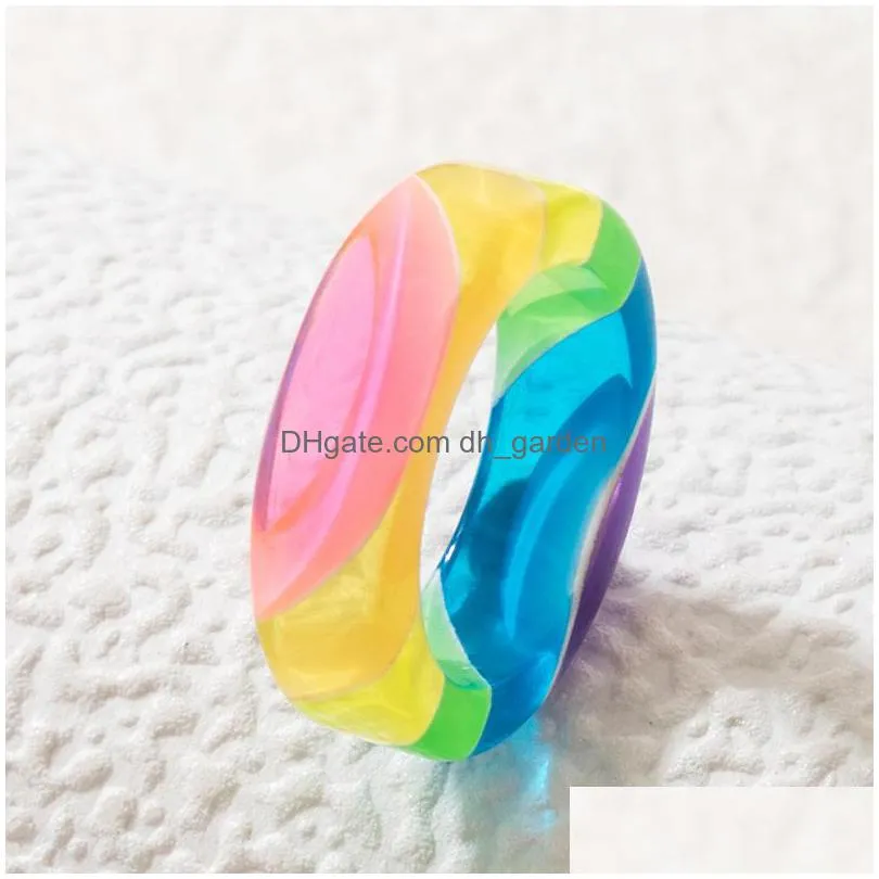 colorful acrylic resin single ring for women girls ins trendy geoemtry party jewelry gift wholesale