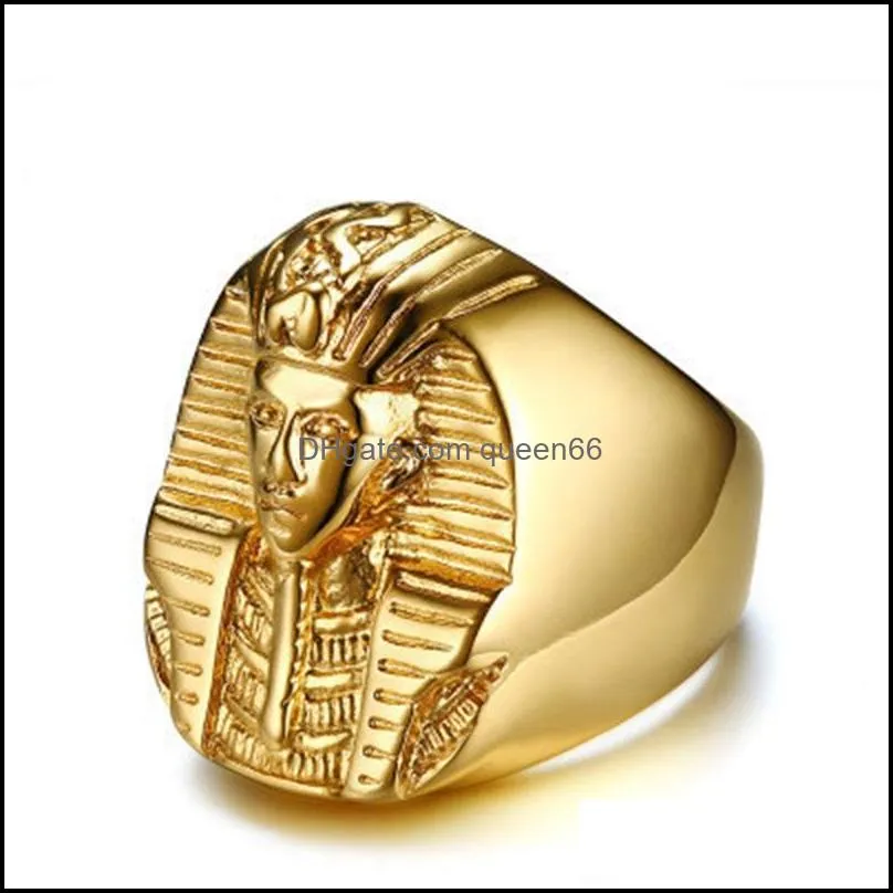 fashion male finger rings gold plated mens stainless steel egyptian pharaoh king ring cube ring 593 q2