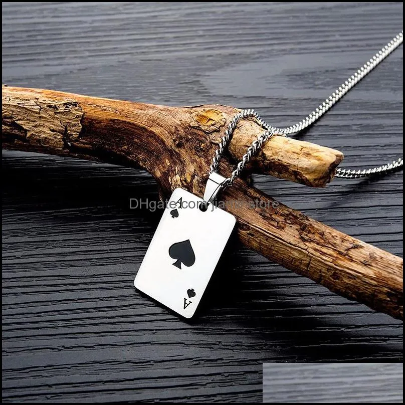 creative playing card heart spade a trendy mens pendant necklace hip hop titanium steel clavicle neck chain sweater