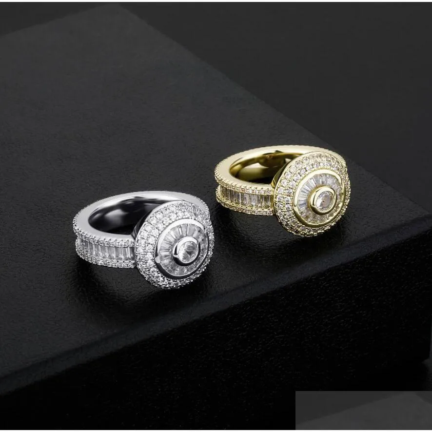 hiphop round drill ladder square splicing ring males finger rings rock jewelry copper charm gold silver color fashion style lover