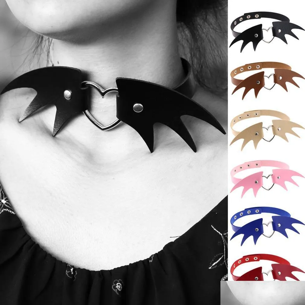 punk pu leather choker necklaces for women creative halloween devil wings necklet sexy party jewelry gift