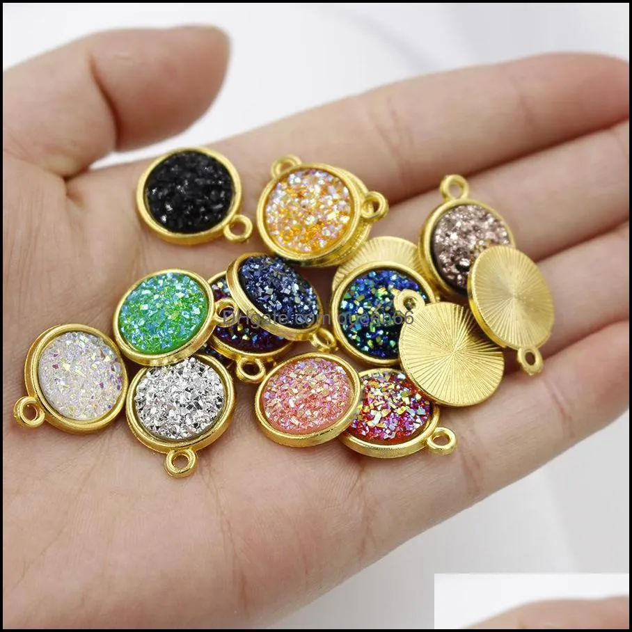 12mm druzy drusy stone pendant gold bling resin round charm for neckalces making fashion jewelry in bulk