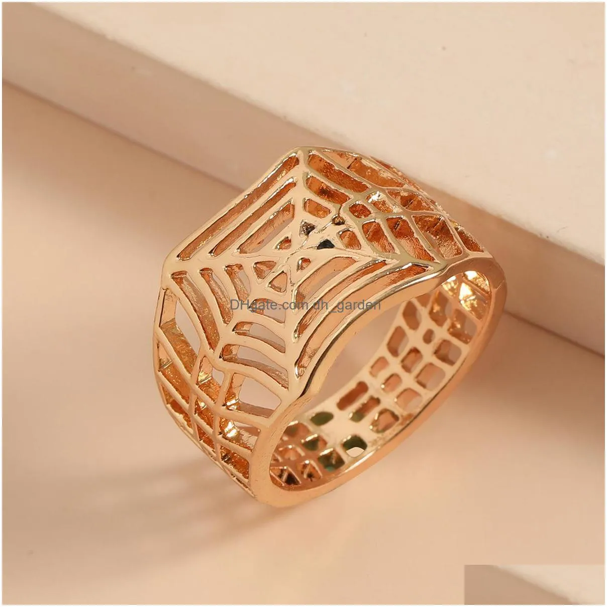 vintage copper spiderweb wide ring for women men punk hollow out geometric joint rings 2022 cool rock couple jewelry accessories