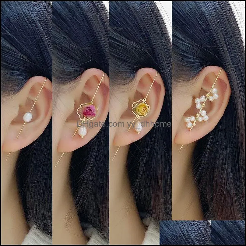 eternal flower piercing earrings jewelry set ear cuff crawler hook earring charm pearl clip cartilage studs for women girls