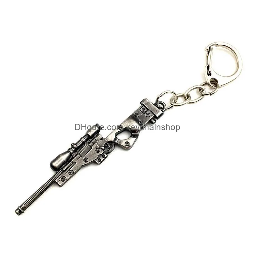 whole 50pcslot game gun model key chain metal alloy key rings keys holders size 6cm blister card package key chains3388607