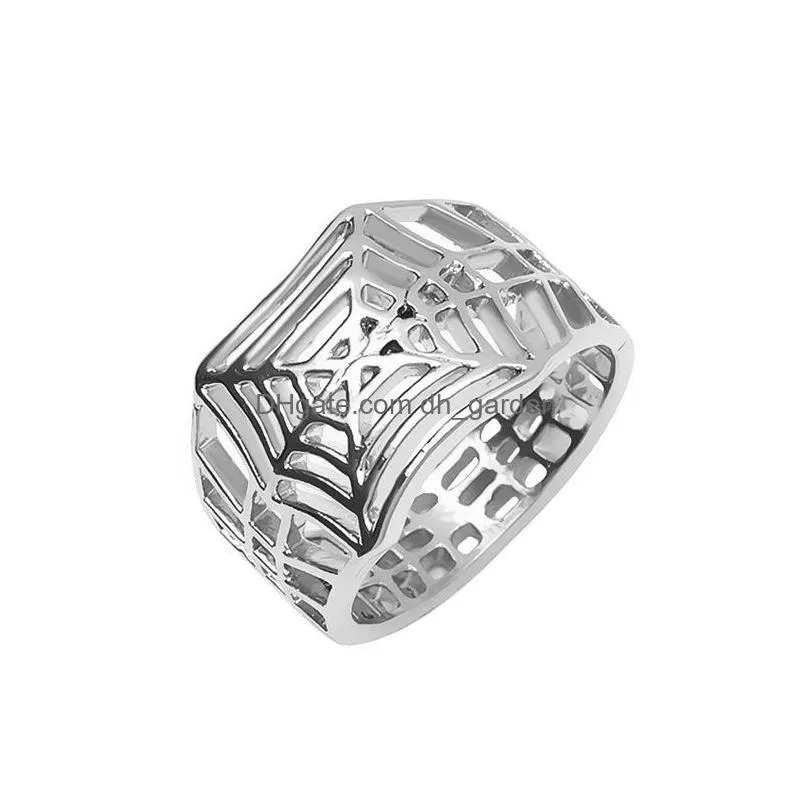 vintage copper spiderweb wide ring for women men punk hollow out geometric joint rings 2022 cool rock couple jewelry accessories